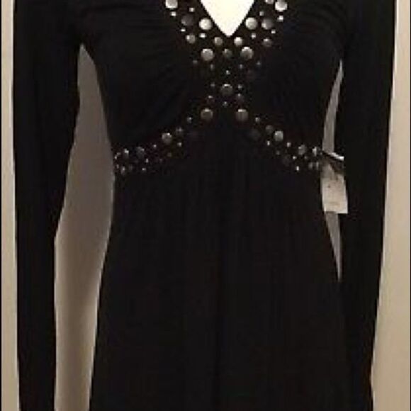 Bailey 44 Dress Metal Stud V-Neck Long Sleeve NWT - Picture 2 of 8